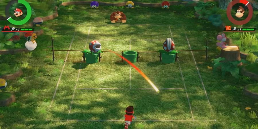 Wie in den Jump 'n' Run Spielen stellen die Fleischfresser-Pflanzen ein Hindernis in Mario Tennis Aces dar.