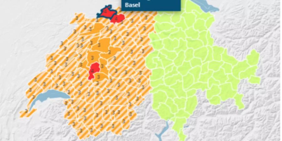 Um Basel sowie um Plaffeien FR gilt Gewitter-Warnstufe 4. Das bedeutet «grosse Gefahr».