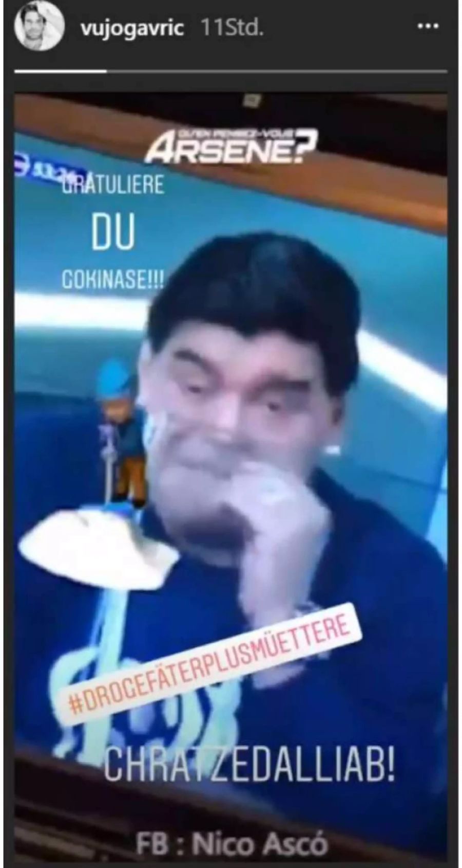 Nicht sehr nett: Vujo Gavric teilt mit Insta-Post gegen Maradona aus.