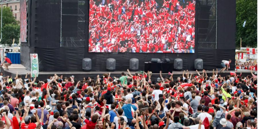 Hier wird gefeiert: Fans an einem Public Viewing mit Grossleinwand.