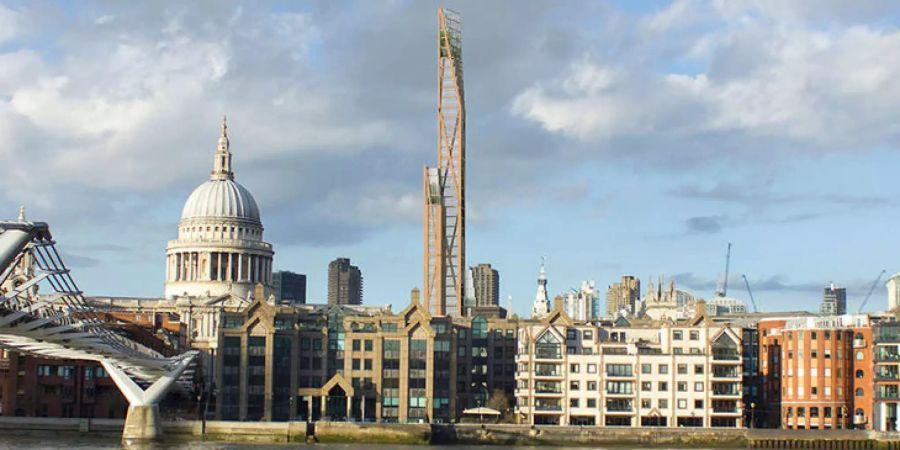 Gigant aus Holz: Der Oakwood Tower wird ganz aus Holz sein - und das zweithöchste Gebäude Londons nach dem Shard, Bild: PPL Architecture