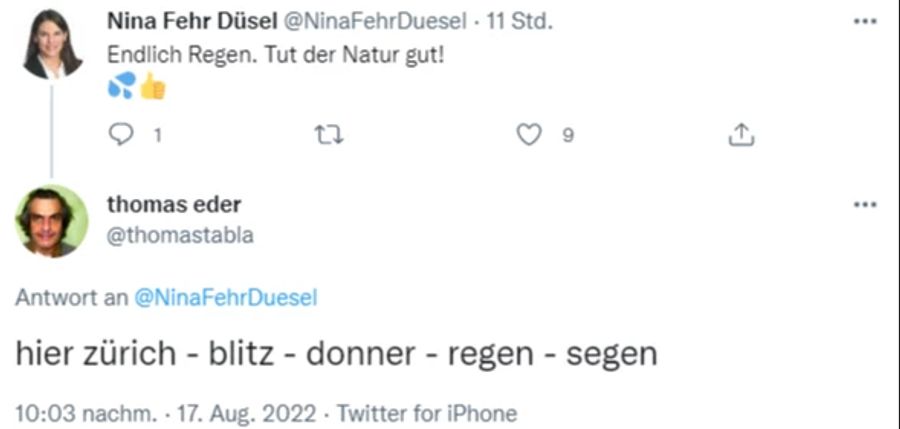 Die Zürcher SVP-Kantonsrätin Nina Fehr Düsel konnte den Regen auch kaum erwarten.