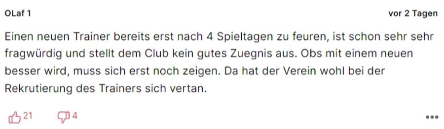 «OLaf 1» findet: Es sei «fragwürdig», schon nach vier Spieltagen einen Trainer freizustellen.