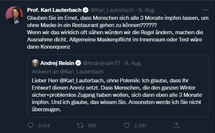 Karl Lauterbach kommentiert auf Twitter die geplanten Corona-Massnahmen.