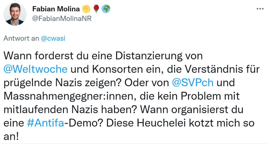 SP-Nationalrat Fabian Molina reagiert auf Vorwürfe von Ratskollege Christian Wasserfallen (FDP).