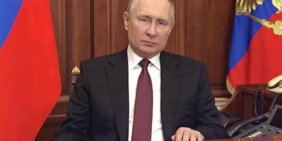 Präsident Putin bei seiner TV-Ansprache. Foto: --/Russian President Press Office/TASS/dpa