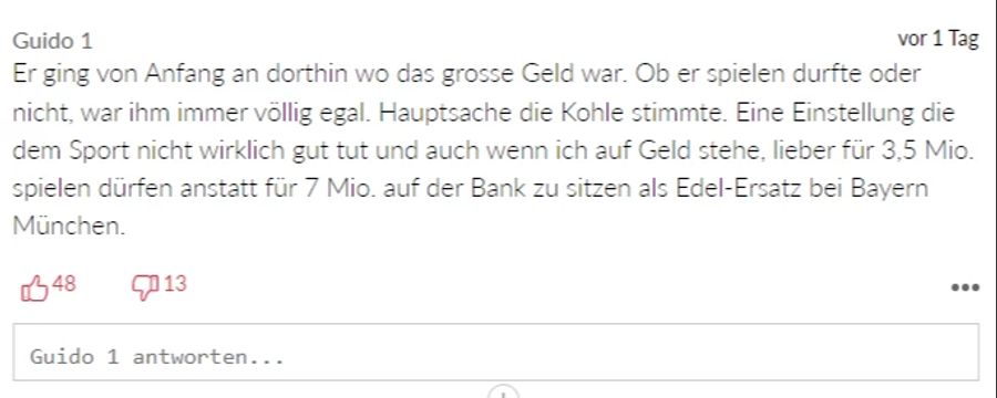 Für diesen Leser ist klar: Shaqiri rennt nur dem Geld nach.