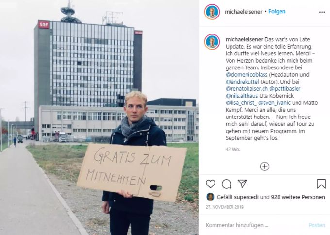 Michael Elsener nahm die überraschende Absage seiner Show mit Humor. Michael Elsener