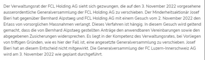 Die GV der FCL Holding AG wird kurzerhand «aus triftigen Gründen» verschoben. FC Luzern