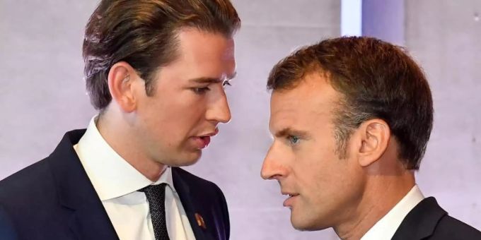 Nach den blutigen Anschlägen in Europa beraten Österreichs Bundeskanzler Kurz (l) und Frankreichs Präsident Macron gemeinsam mit Kanzlerin Merkel und der EU-Spitze in einer Videokonferenz. Foto: Dirk Waem/BELGA/dpa/Archiv