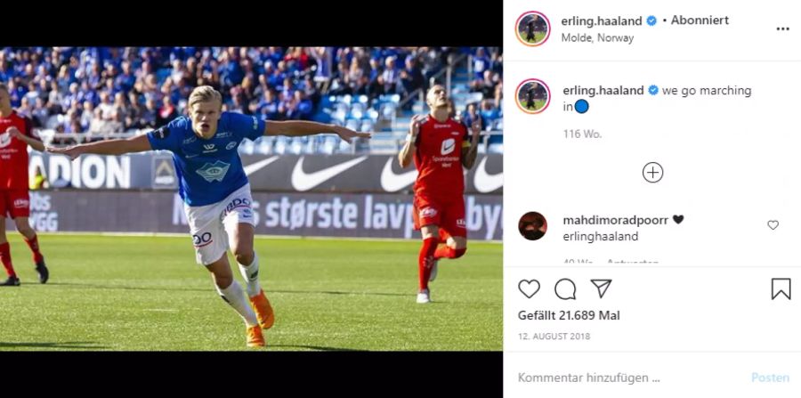 Haaland startete bei Molde FK voll durch.