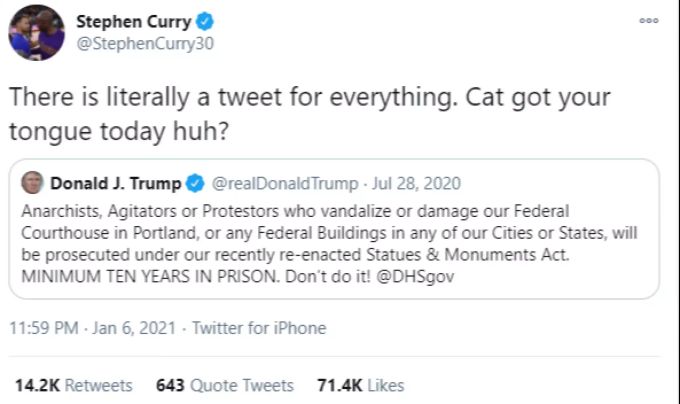 Stephen Curry schiesst scharf gegen den abgewählten Präsidenten Donald Trump. rapinoe