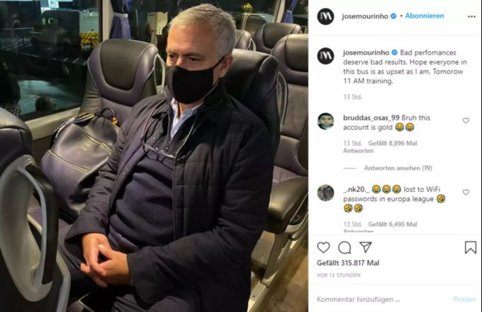 José Mourinho gibt seinen Spielern über Instagram den nächsten Termin durch. José Mourinho