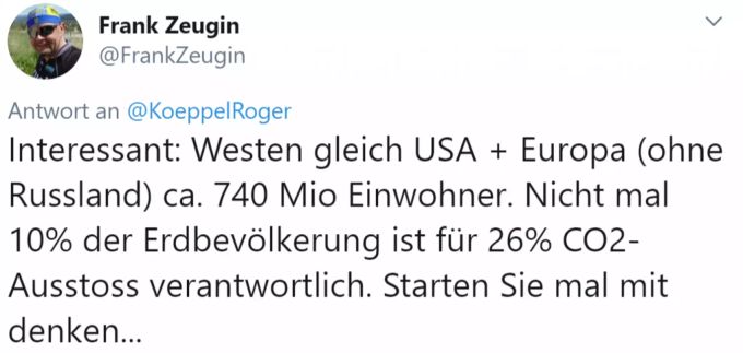 Ein Twitter-User macht darauf aufmerksam, dass nur 10 Prozent der Bevölkerung im «Westen» leben. Tweet Köppel Frank Zeugin