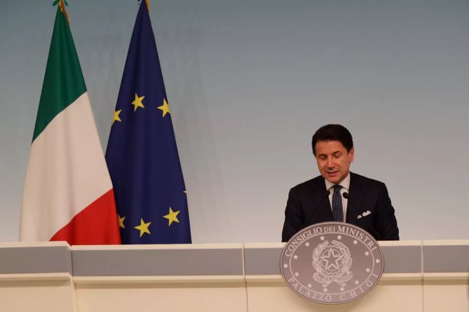 Giuseppe Conte, Ministerpräsident in Italien, spricht auf einer Pressekonferenz im Palazzo Chigi. Regierungskrise in Italien