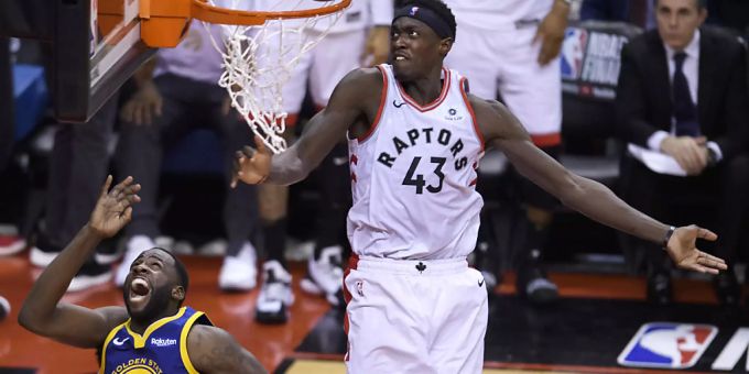 Pascal Siakam (Nummer 43) war im ersten Finalspiel der erfolgreichste Werfer der Raptors Pascal Siakam (Nummer 43) war im ersten Finalspiel der erfolgreichste Werfer der Raptors