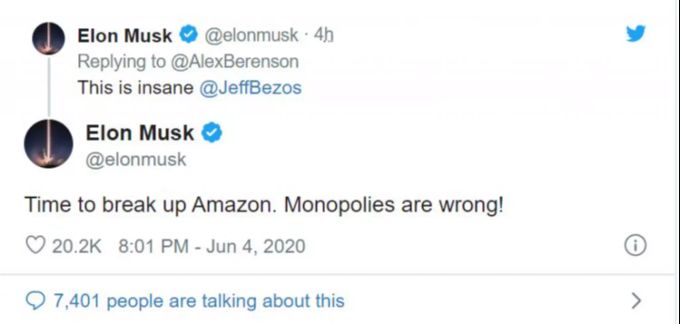 Elon Musk schiesst auf Twitter gegen Amazon und dessen Besitzer Jeff Bezos. Elon Musk Jeff Bezos