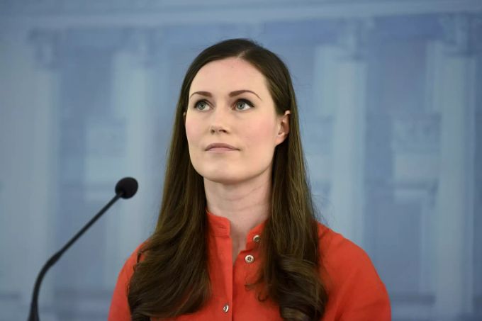 Sanna Marin, Ministerpräsidentin von Finnland, bei einer Pressekonferenz über die Verbreitung des Coronavirus. Coronavirus - Finnland