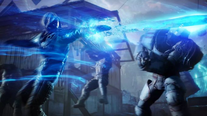 Ein Spielcharakter setzt eine Spezialfähigkeit ein. Outriders Waffe Blau