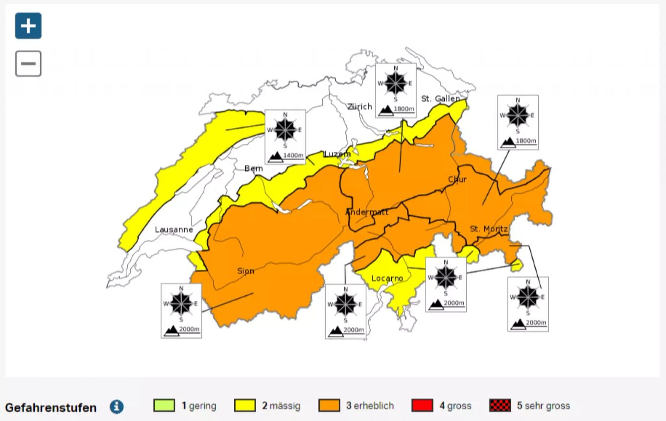 Erhebliche Lawinen-Gefahr durch Auslösen von Skifahrern