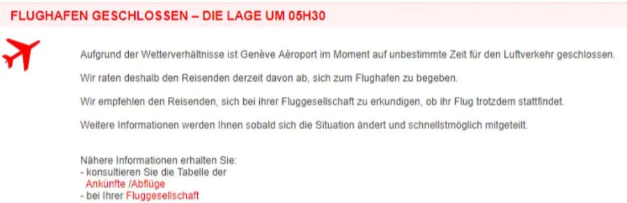 Der Flughafen Genf informiert auf seiner Website.