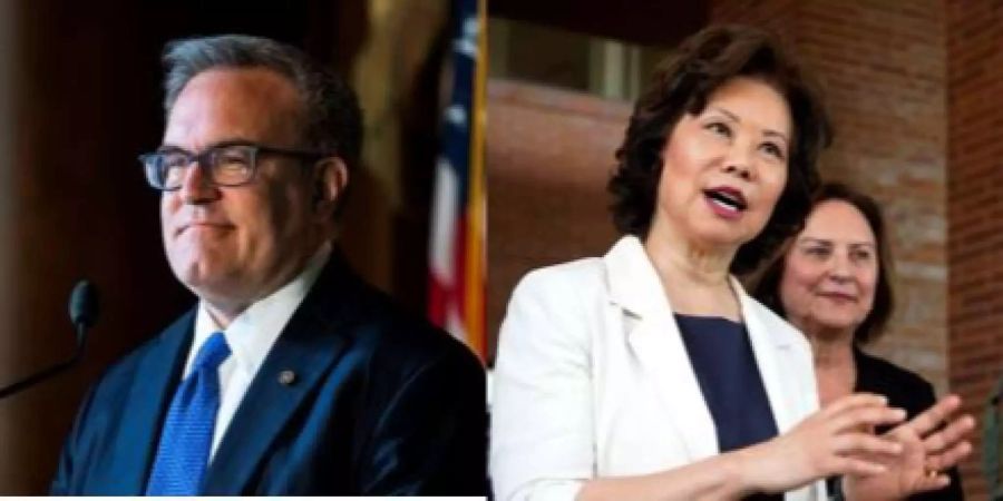 Andrew Wheeler (l.), Administrator der US-Umwelstbehörde und Verkehrsministerin Elaine Chao (r.) argumentieren für die Lockerung der Fahrzeug-Umweltauflagen.