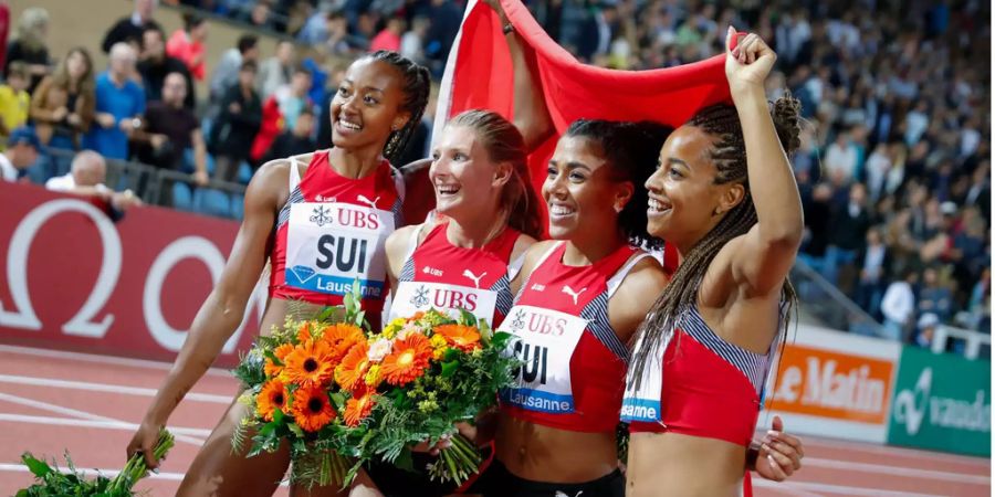 Die Frauen-Staffel über 4x100 Meter: Sarah Atcho, Ajla del Ponte, Mujinga Kambundji und Salome Kora.