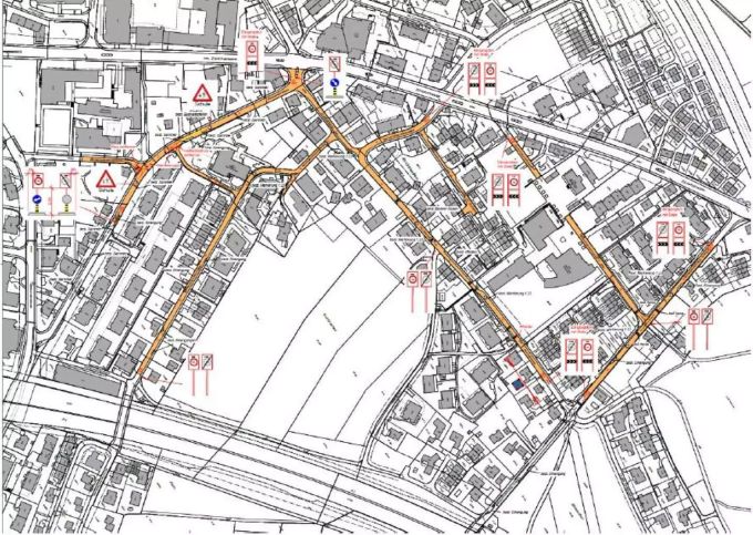 Um die Verkehrssituation und Sicherheit zu verbessern, sollen die nachstehenden Strassen zu Tempo 30-Zonen werden (orange markiert) Um die Verkehrssituation und Sicherheit zu verbessern, sollen die nachstehenden Strassen zu Tempo 30-Zonen werden (orange markiert)