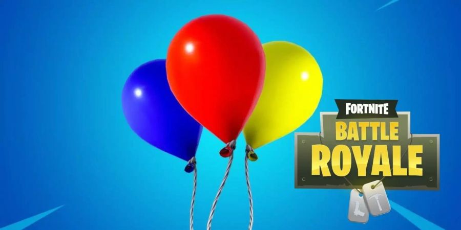 Die neuen Fortnite Ballons in blau, rot und gelb.