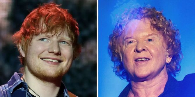 Die britischen Popstars Mick Hucknall (Archivfoto vom 1608.2016, r) und Ed Sheeran (Archivfoto vom 10.12.2017).