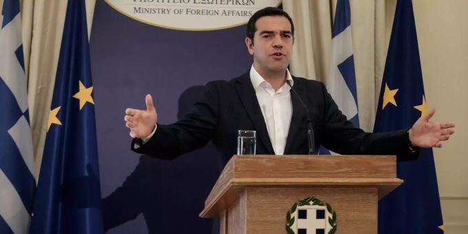 Alexis Tsipras, Ministerpräsident von Griechenland, spricht bei der Verabschiedung des ehemaligen griechischen Aussenministers Kotzias. Alexis Tsipras, Ministerpräsident von Griechenland, spricht bei der Verabschiedung des ehemaligen griechischen Aussenministers Kotzias.