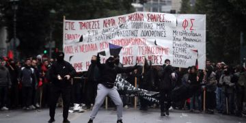 Eine Schülerdemonstration in Athen.