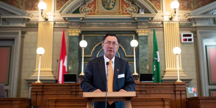 Geng Wengbing, Botschafter der Volksrepublik China in der Schweiz, spricht an einer Tagung ueber eine Evaluierung des Freihandesabkommens zwischen der Schweiz und China, am Mittwoch, 26. September 2018, in St. Gallen.