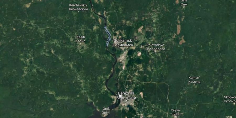 Ein Kartenausschnitt zeigt Solikamsk in Russland.