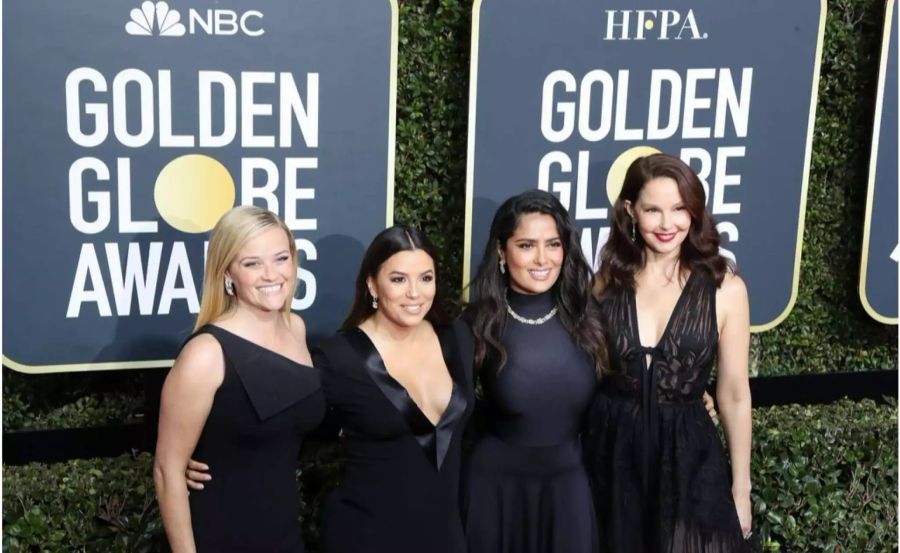 Stars tragen an den Golden Globes Schwarz: Resse Witherspoon, Eva Longoria, Salma Hayek und Ashley Judd.