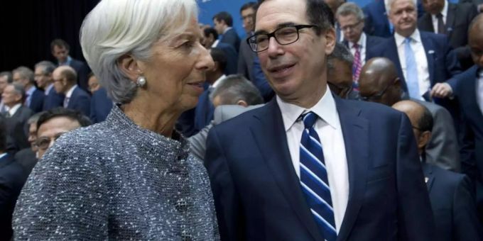 IWF-Direktorin Christine Lagarde und US-Finanzminister Steven Mnuchin bei der Frühjahrstagung in Washington. Foto: Jose Luis Magana/AP IWF-Direktorin Christine Lagarde und US-Finanzminister Steven Mnuchin bei der Frühjahrstagung in Washington. Foto: Jose Luis Magana/AP