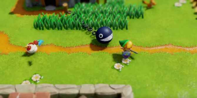 The Legend of Zelda: Link's Awakening: Link auf grünem Rasen.