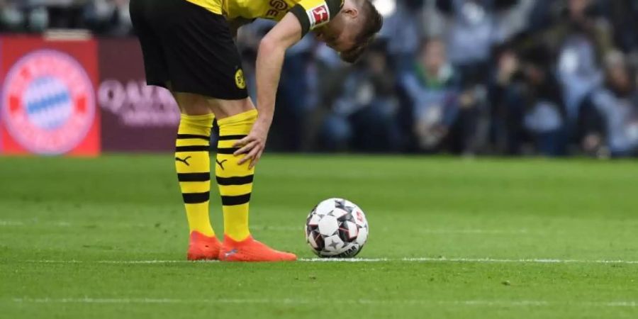 BVB-Kapitän Marco Reus blieb beim 0:5 im Liga-Gipfel in München ohne Torschuss. Foto: Sven Hoppe/dpa