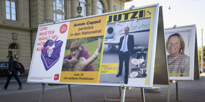 Wahlplakate für die nationalen Wahlen von 2019, fotografiert in Bern. Wahlen 2019 Plakate