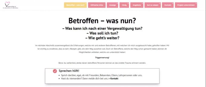 Die Website «vergewaltigt.ch» von Cindy Kronenberg. Vergewaltigt.ch