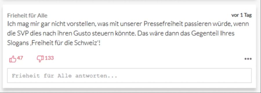 Das Verständnis von Pressefreiheit der SVP sorgt bei gewissen Lesern auch für Stirnrunzeln.