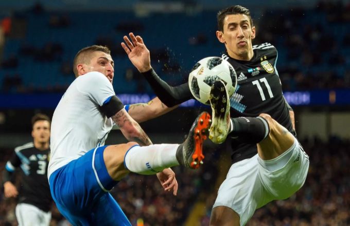 Marco Verratti kämpft mit Ángel Di María um den Ball. (Archivbild) Marco Verratti