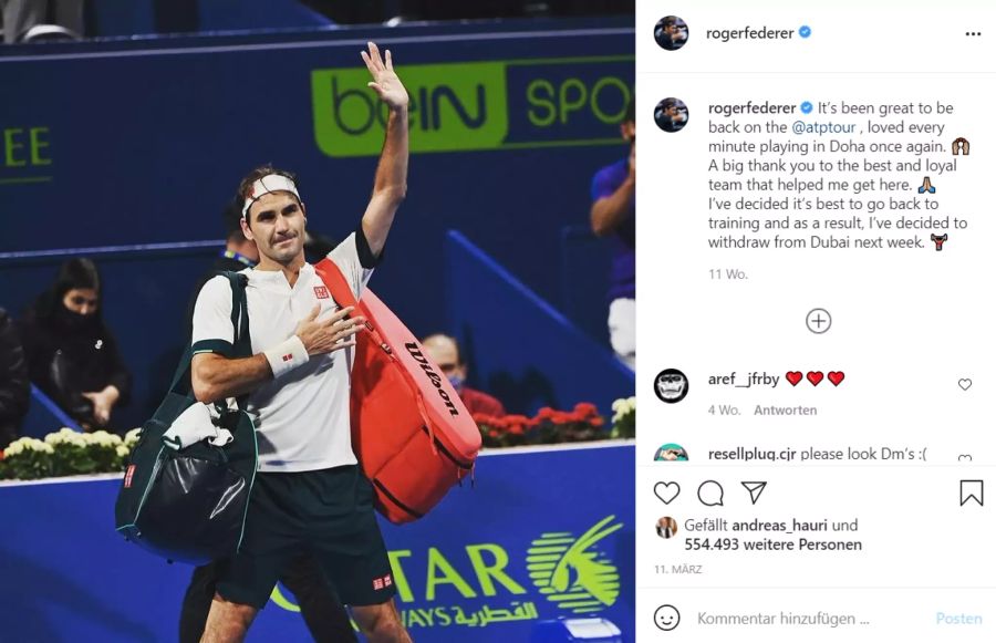 Im März kehrte Federer nach über 400 Tagen Pause auf die Tour zurück.
