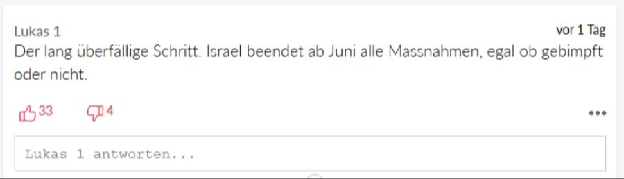 Ein User vergleicht die Situation der Schweiz mit Israel.