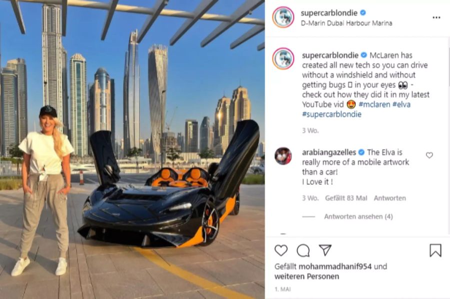«Supercar Blondie» Alexandra Mary Hirschi neben einem McLaren.