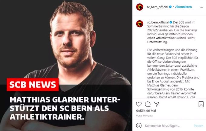 Matthias Glarner wird Athletiktrainer beim SCB zur Saison 2021/2022 hin. SCB
