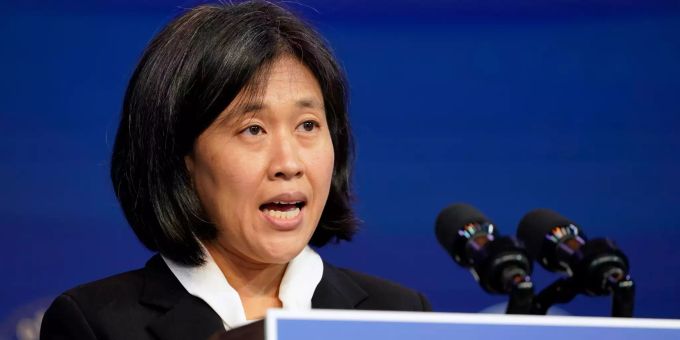 Katherine Tai, die von der Biden-Administration als US-Handelsvertreterin ausgewählt wurde, spricht während einer Veranstaltung. Katherine Tai