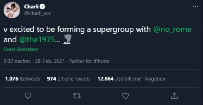 Charli XCX wird mit No Rome und The 1975 eine Supergroup gründen. charli xcx