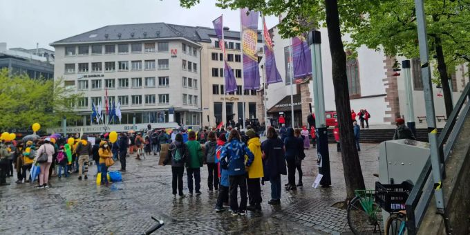 In Basel wird auch auf dem Barfüesslerplatz demonstriert. 1. Mai Basel