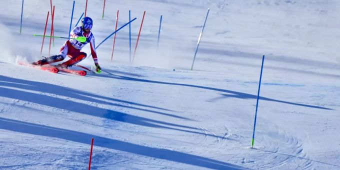 Marco Schwarz im Slalom der Alpinen Kombination an der Ski-WM in Cortina d'Ampezzo. Slalom Cortina Ski-WM